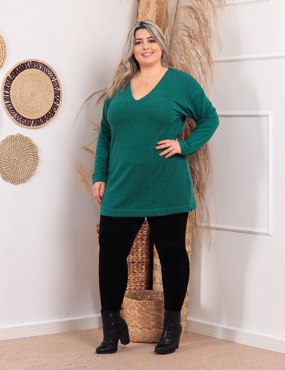 Malha Suéter Plus Size Verde