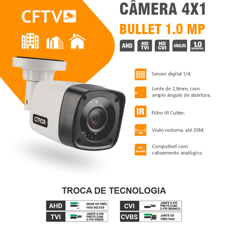 Câmera Bullet 4x1 720p HD Infravermelho 20m CX-2920 Citrox