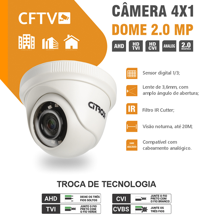 Câmera Dome 4x1 1080p Full HD Infravermelho 20m CX-3020D Citrox