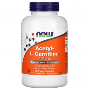 Acetil L-Carnitina 500mg, 200 Cápsulas Vegetais, NOW Foods
