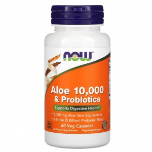 Aloe vera 10.000mg e Probióticos, 60 Cápsulas Vegetais, NOW Foods