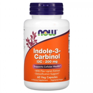 Indole-3-Carbinol I3C 200mg, 60 Cápsulas Vegetais, NOW Foods