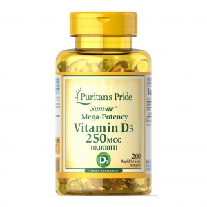 Vitamina D3 250mcg 10000ui, 200 Softgels de Liberação Rápida, Puritan's Pride
