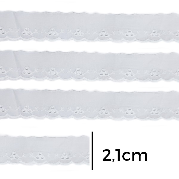 Bordado Inglês Bico TC9379 Branco - 2,1 cm x 13.7metros - 100% Algodão