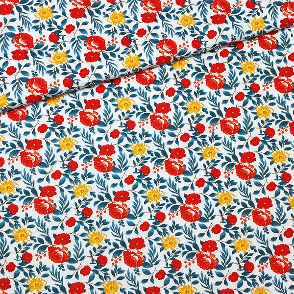Tecido Patchwork Caldeira Flores Vermelha e Amarela 0,50X1,40mts  - A Costureira