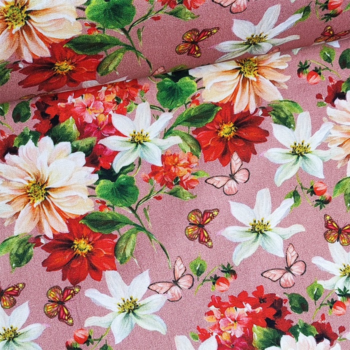 Tecido Patchwork Digital Peripan Floral fundo Rosê 0,50X1,40m