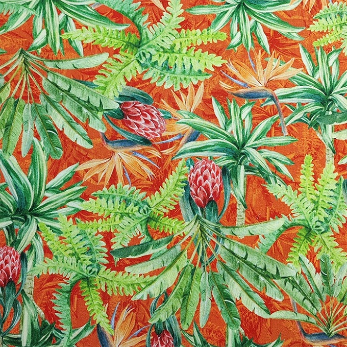 Tecido Patchwork Digital Peripan Folha de Bananeira fundo Vermelho 0,50X1,40mts  - A Costureira