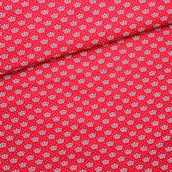 Tecido Patchwork Fabril Coroa Branca com Fundo Vermelho 0,50X1,40mts  - A Costureira