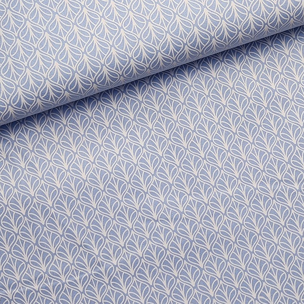 Tecido Patchwork Peripan Folhas Arabesco Azul Claro folha Branca 0,50X1,40mts