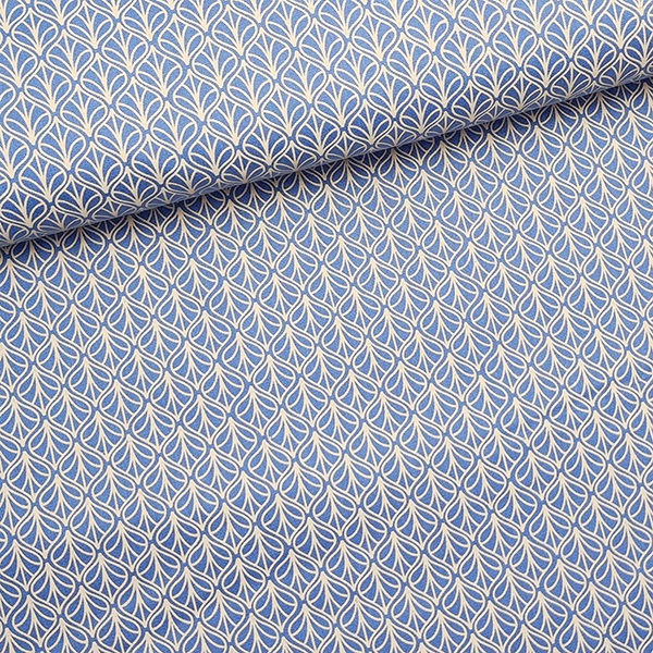 Tecido Patchwork Peripan Folhas Arabesco Azul folha Bege 0,50X1,40mts  - A Costureira