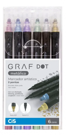 Marcador Graf Dot 2 Pontas - Kit com 6 cores metalicas Cis 