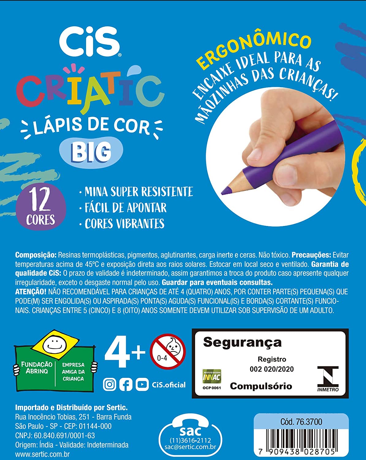 Lápis de Cor Jumbo c/ 12 Cores Criatic - Cis 