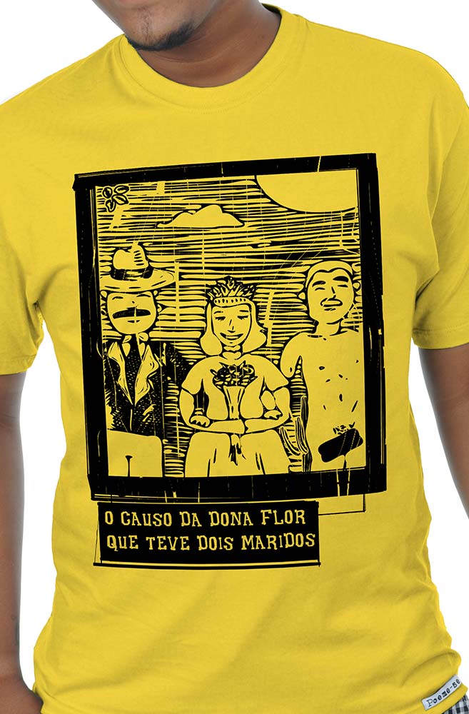 Camiseta Amarela O Amor em Cordel: Dona Flor, Vadinho e Teodoro