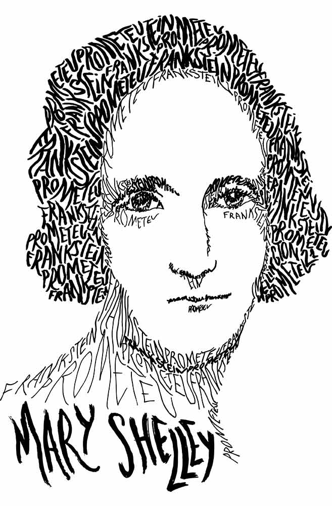 Camiseta Branca Rostos Letrados: Mary Shelley