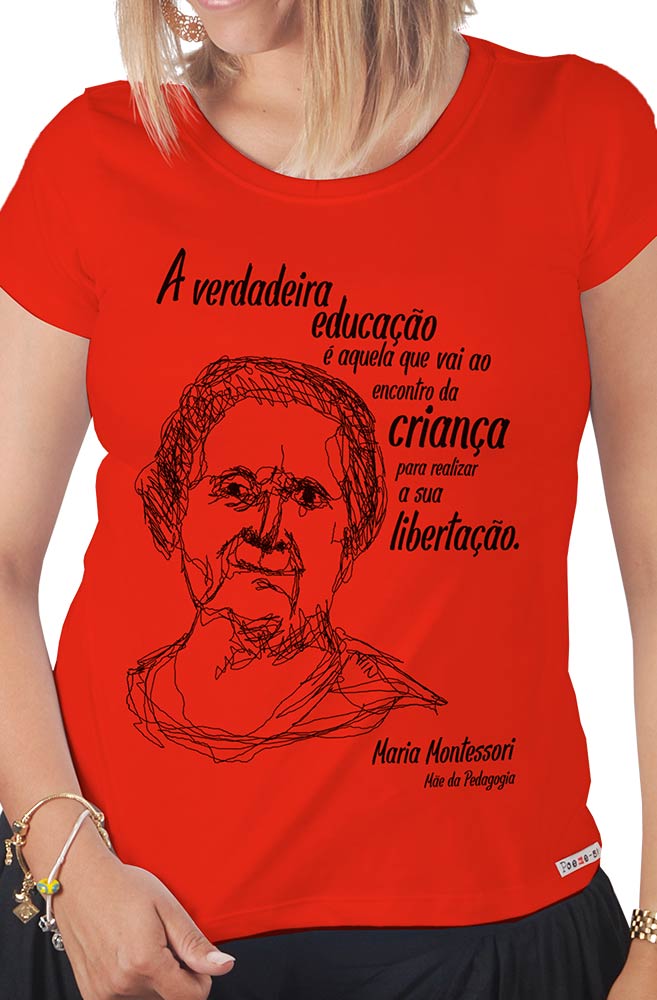 Camiseta Vermelha Montessori, Mãe da Pedagogia