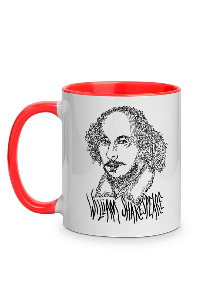 Caneca Rostos Letrados: William Shakespeare com alça vermelha