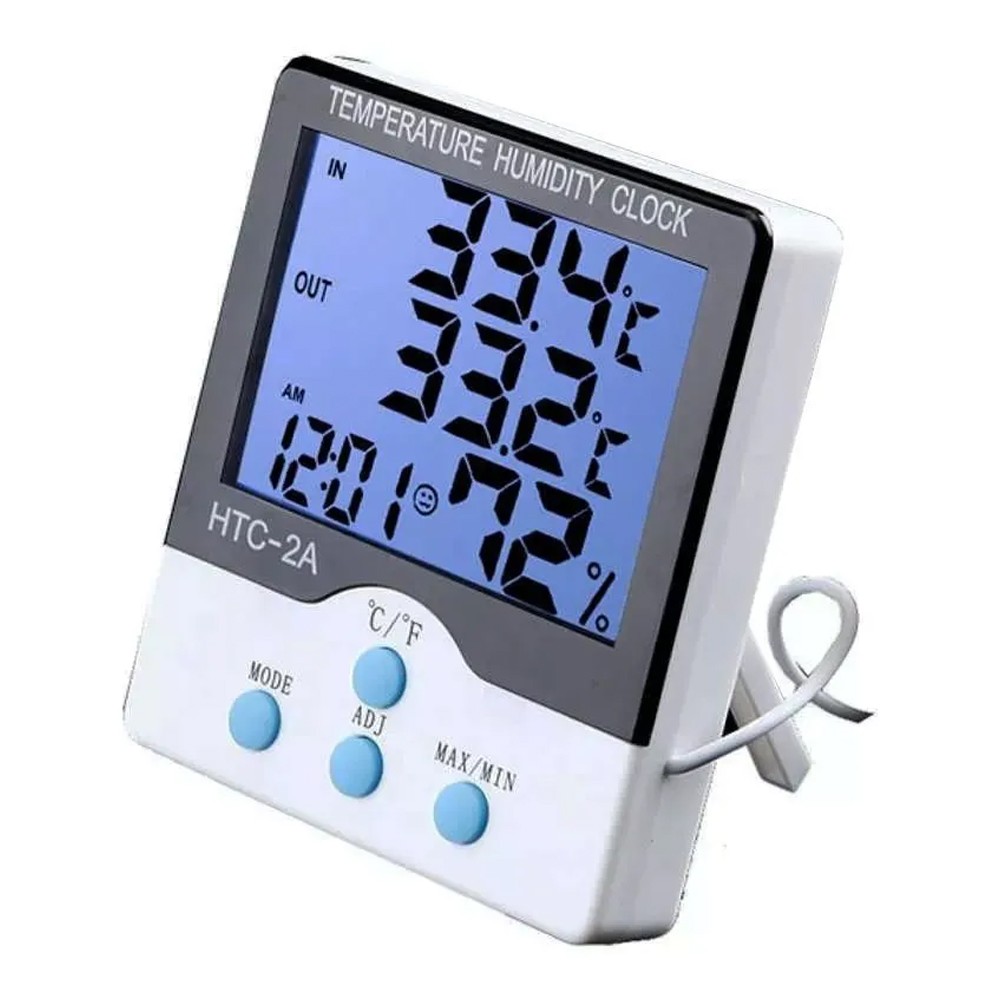 Termômetro Medidor Temperatura Umidade Interno e Externo com Higrômetro HTC-2A - Mundo Thata