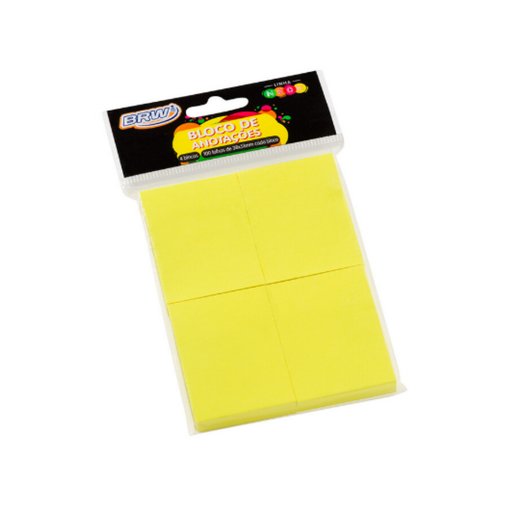 Bloco smart notes 38x51mm- amarelo neon - 100fls - 4blocos - BRW