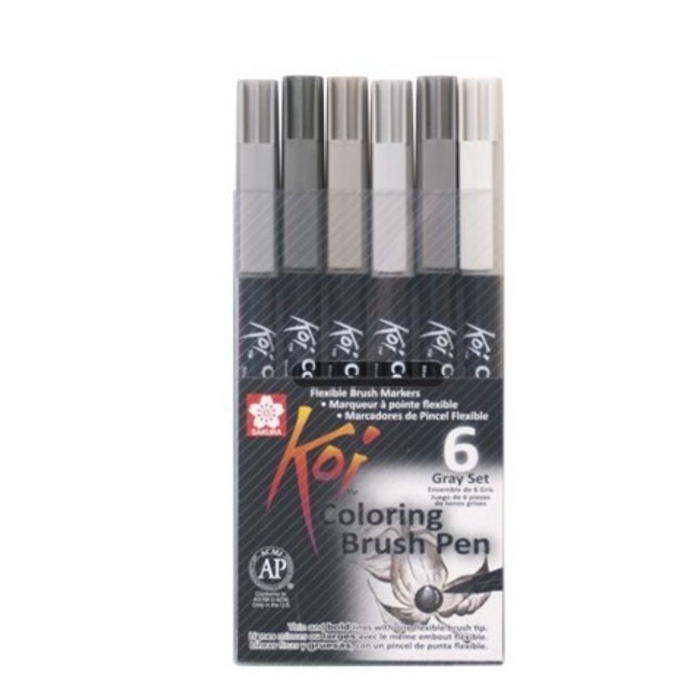 Kit Brush Pen 06 Tons de Cinza KOI