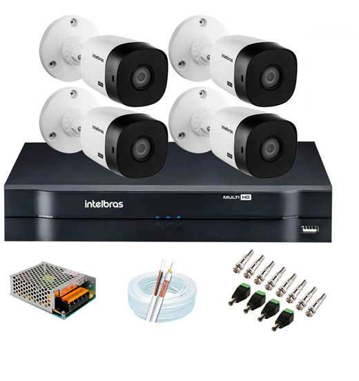 Kit Intelbras 04 Cameras HD 720p VHL 1120Bullet + DVR 1104 Intelbras + Acessórios
