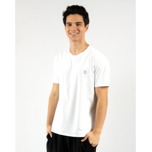 Camiseta Masculina Fitness Antiviral Manga Curta com Proteção UV 50+ Branca Cia Do Sono