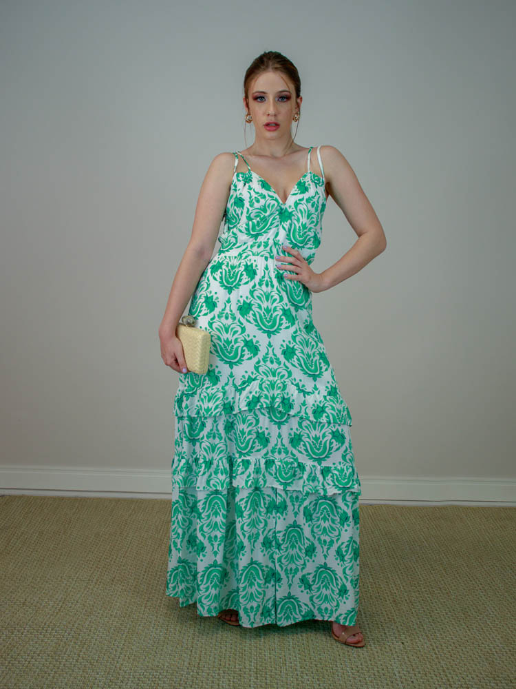Vestido Longo Estampado Paisley Verde - Carmelina.com.br