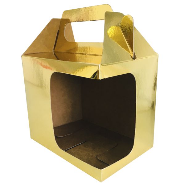 Caixinha dourada para caneca - (Com alça e  janela em L)  - ALFANETI COMERCIO DE MIDIAS E SUBLIMAÇÃO LTDA-ME