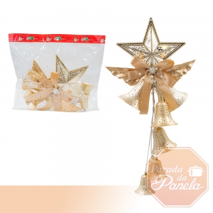 Estrela Penduravel com Cordão de Sino Dourado 55x20cm