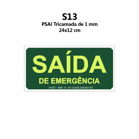 Placa S13 Saída Emergência