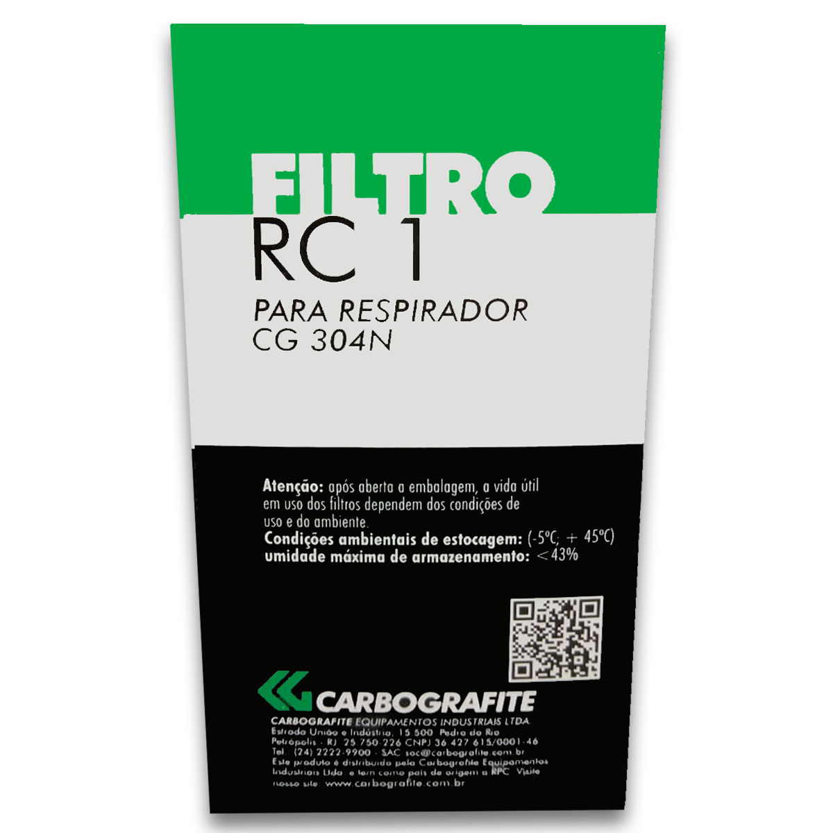 Cartucho Filtro RC-1 Carbografite para Máscara CG-304N (caixa c/ 6)