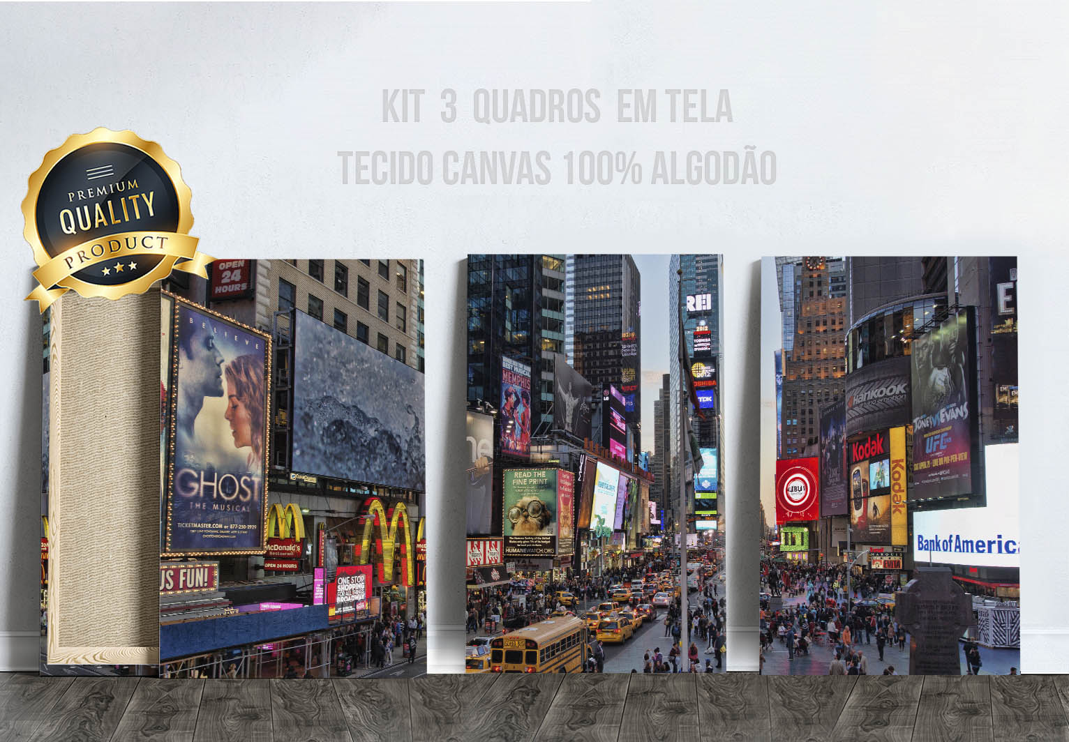 3 Quadros Canvas Times Square