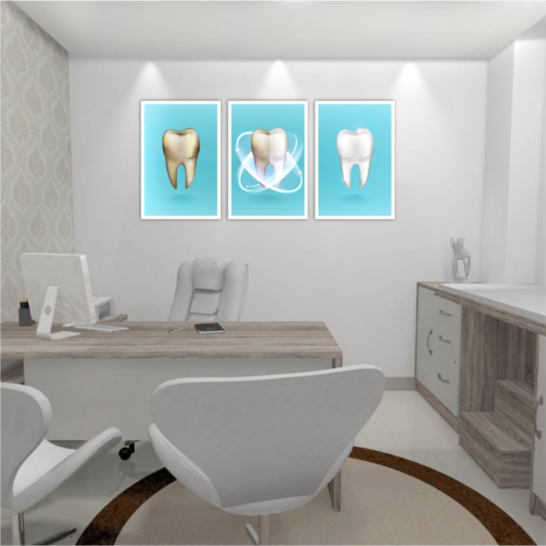 Kit 3 Quadros Consultorio Odontologico Dentes 01