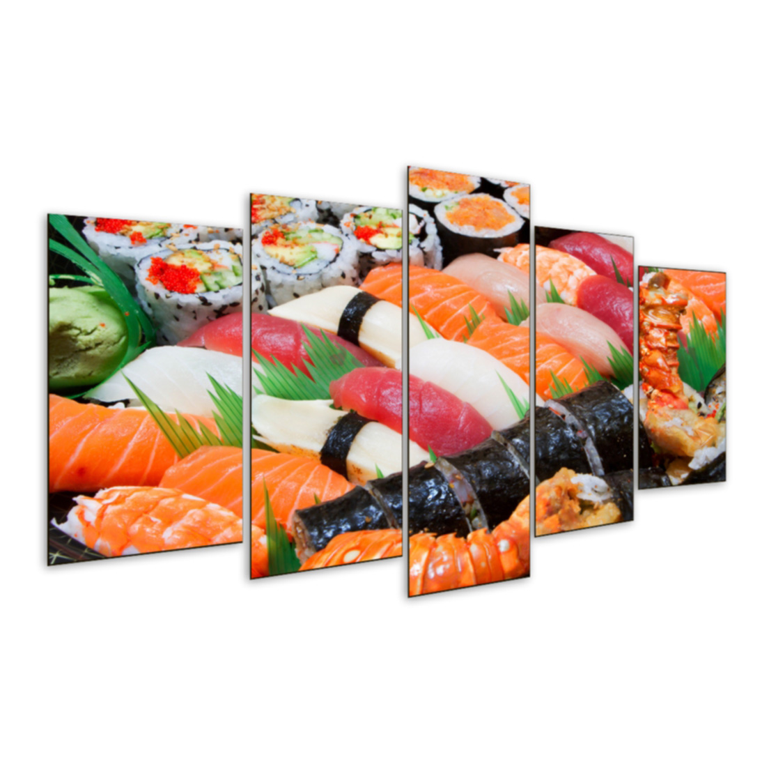 Quadro 5 Peças Mosaico Sushi Salmao Comida Oriental