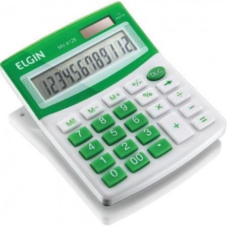 Calculadora Mesa Elgin Mv 4126 12 Digitos Solar e Bateria Verde e branco