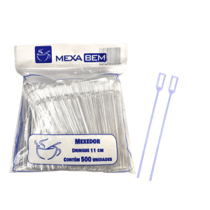 Mexedor Drink Mexa Bem Remo 11 cm cristal pacote 500 unidades
