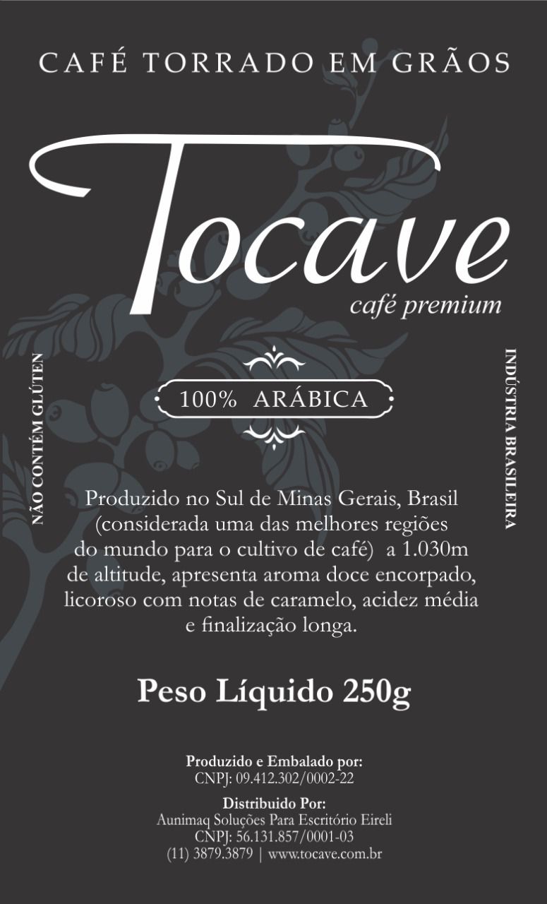 Café em Grãos Tocave Premium 1250g (5 pacotes com 250g) Arábica com Torra Média