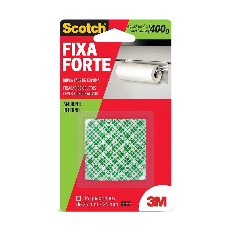 Fita Dupla Face adesiva quadrada 25x25mm Fixa Forte espuma pct com 16 quadradinhos - 3M