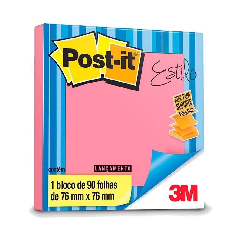 Refil Puxa Fácil Post-it 76x76mm Pop up - Rosa Neon 90 folhas 3M