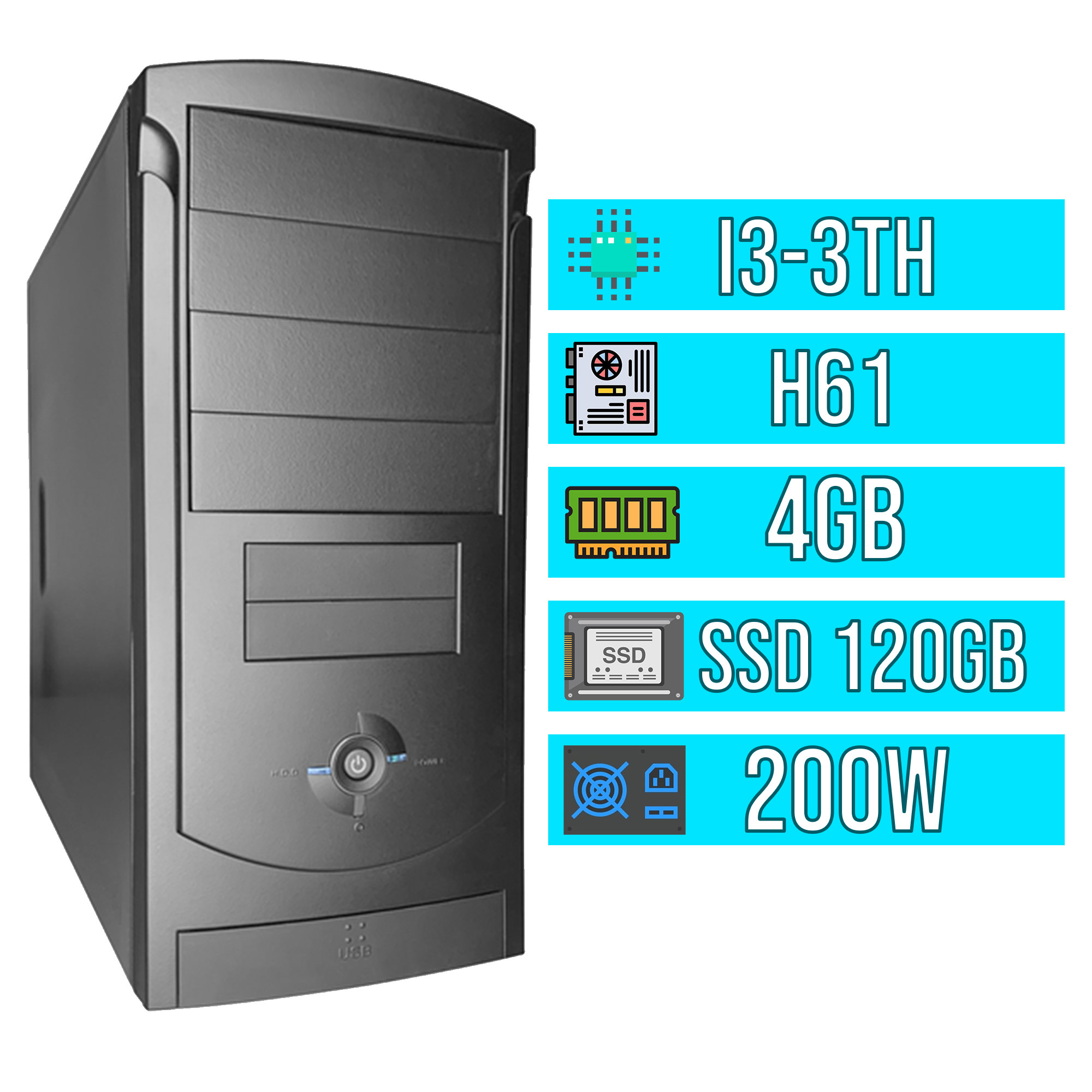 Computador i3-3TH, H61, 4GB RAM, SSD 120GB