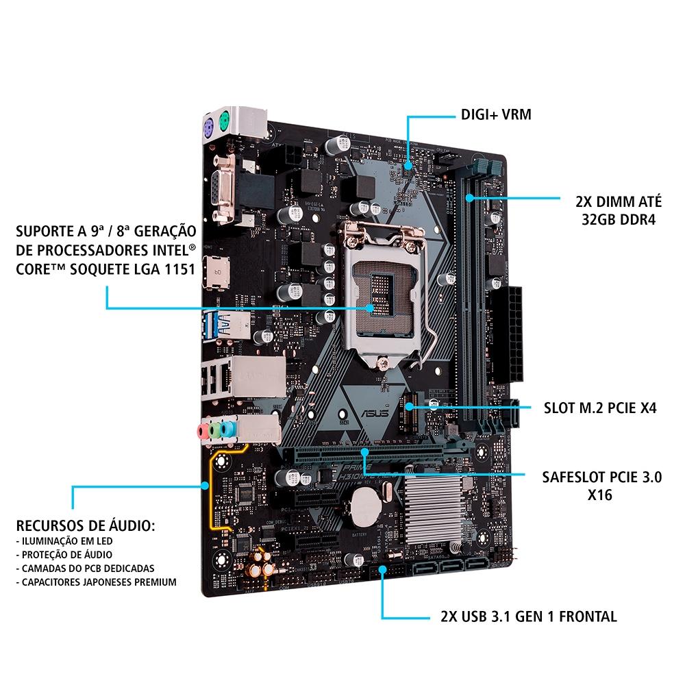Placa-Mãe Asus Prime H310M-E R2.0/BR, Intel LGA 1151, mATX, DDR4 - Foto 2