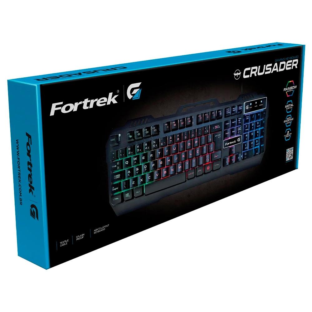 Teclado Gamer Fortrek Crusader, LED Rainbow, USB, ABNT2, Preto - 70528 - Foto 1