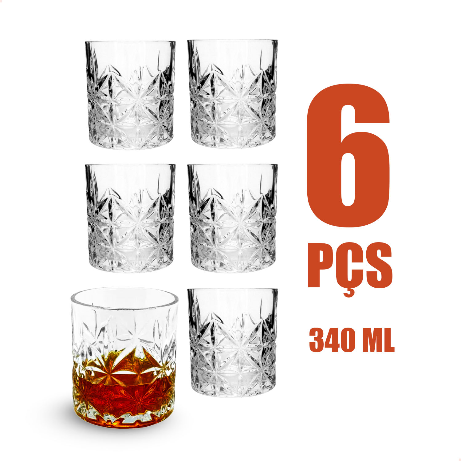 Kit 6 Copos De Vidro Para Whisky 350Ml