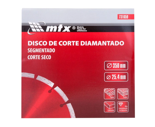Disco de Corte Diamantado Segmentado 350 x 25.4mm Corte Seco - MTX