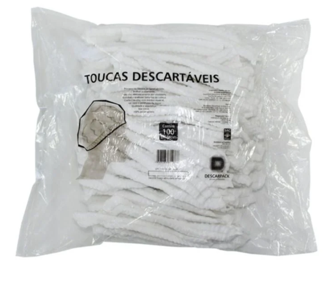 Touca Descartável Em TNT - Embalagem Com 100 Peças- Descarpack