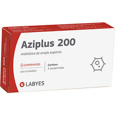 Antibiótico Aziplus 200 Labyes para Cães e Gatos com 3 Comprimidos