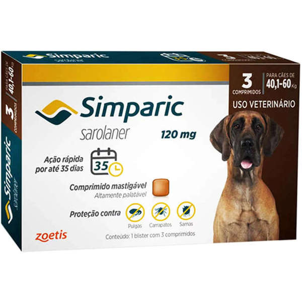 Antipulgas para Cães de 20,1 a 40 Kg 80mg Simparic com 3 Comprimidos 
