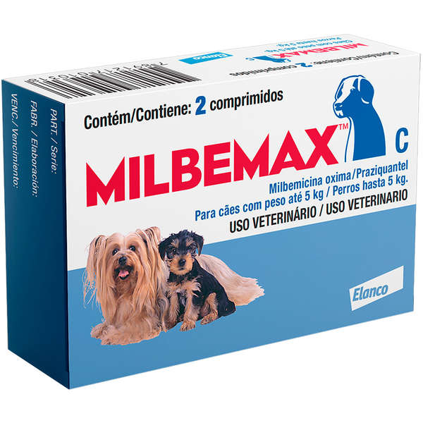 Vermífugo Milbemax C para Cães até 5 Kg com 2 Comprimidos