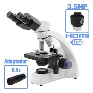 Microscópio Biológico Binocular DI-115b com Câmera de Foco Manual HDMI e USB