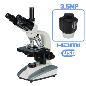 Microscópio Biológico Trinocular com Câmera de Foco Manual HDMI