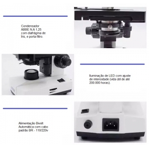 Microscopio Biológico Trinocular DI-521T com Câmera para Tablet e Celular